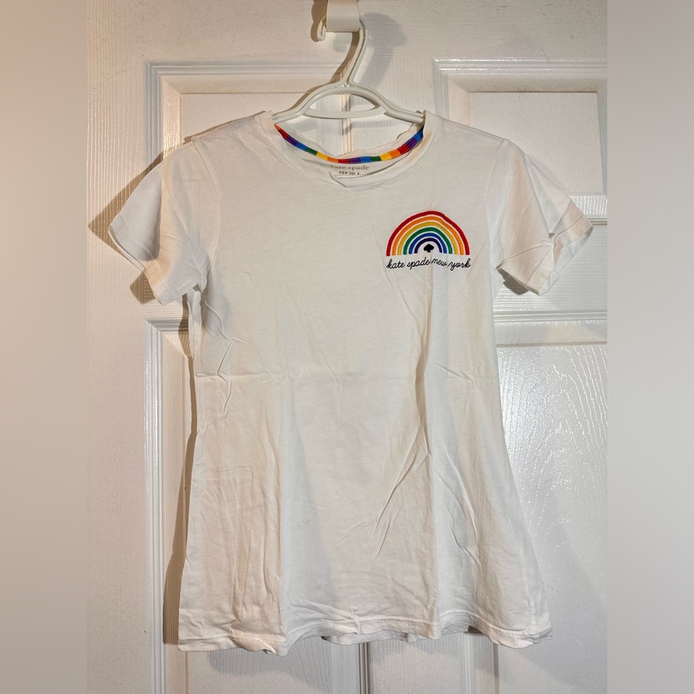 Kate Spade White Tee with a Embroidered Rainbow